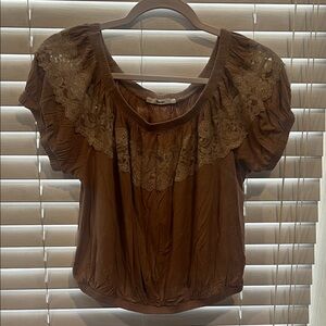 Papaya Brown Lace Accent Blouse